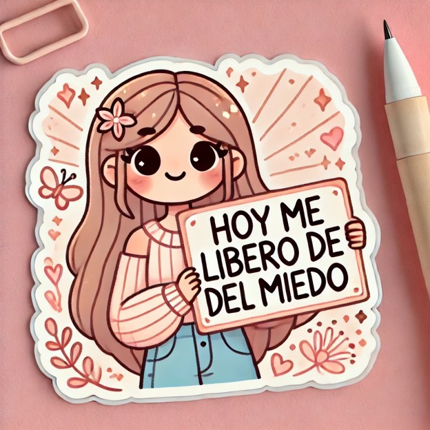 Chica animada con letrero hoy me libero del miedo soy valiente