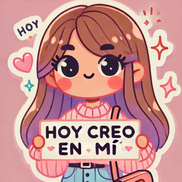 Chica animada con cartel indicando "hoy creo en mí"