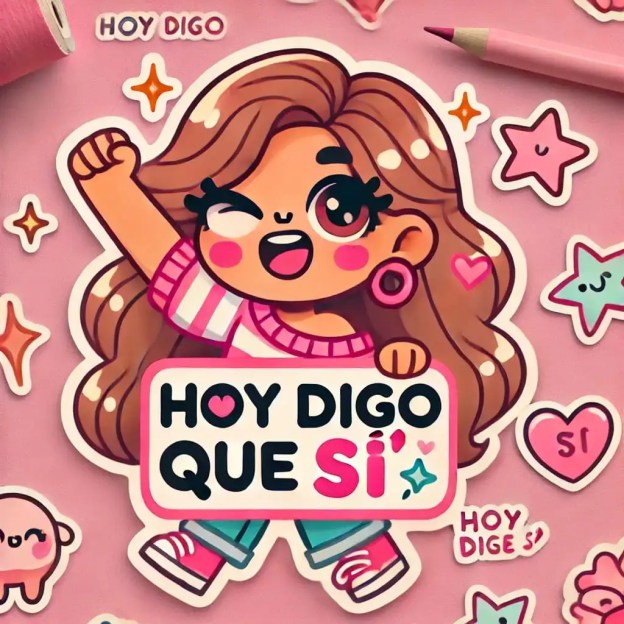 Chica animada con cartel Hoy digo que si