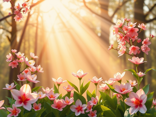 Paisaje con flores iluminadas cálidamente por un rayo de luz inspirada para el Blog de Araceli López Echando un vistazo a… LA CONSCIENCIA CRÍSTICA: un despertar desde el amor.