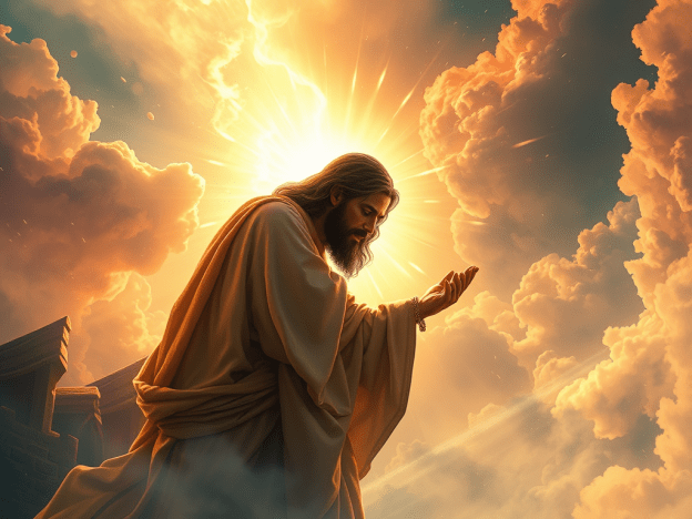 Jesucristo arrodillado haciendo el milagro de sanar al siervo del Centurión