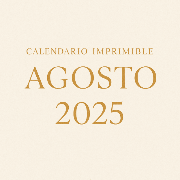 Calendario imprimible de agosto 2025 con frases diarias motivacionales, diseño estilo vintage en tonos dorados, ideal para fondo de pantalla o para imprimir.