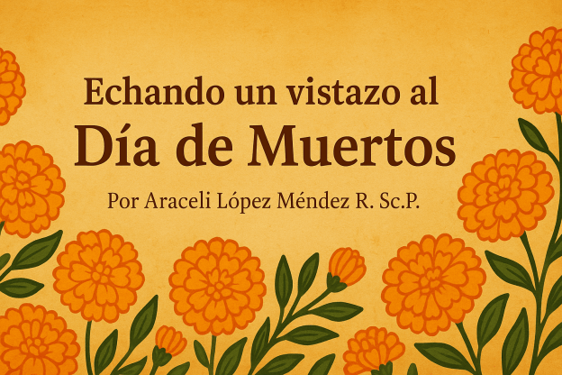 Banner con flores de cempasúchil y elementos del Día de Muertos, que representa una reflexión sobre la vida y la memoria de nuestros seres queridos, inspirado en las tradiciones mexicanas.